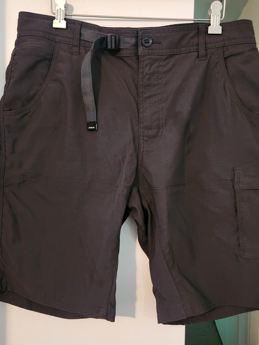 PrAna Shorts Mens W34" Belted Outdoors Hiking Nylon Olive Army Green Standard